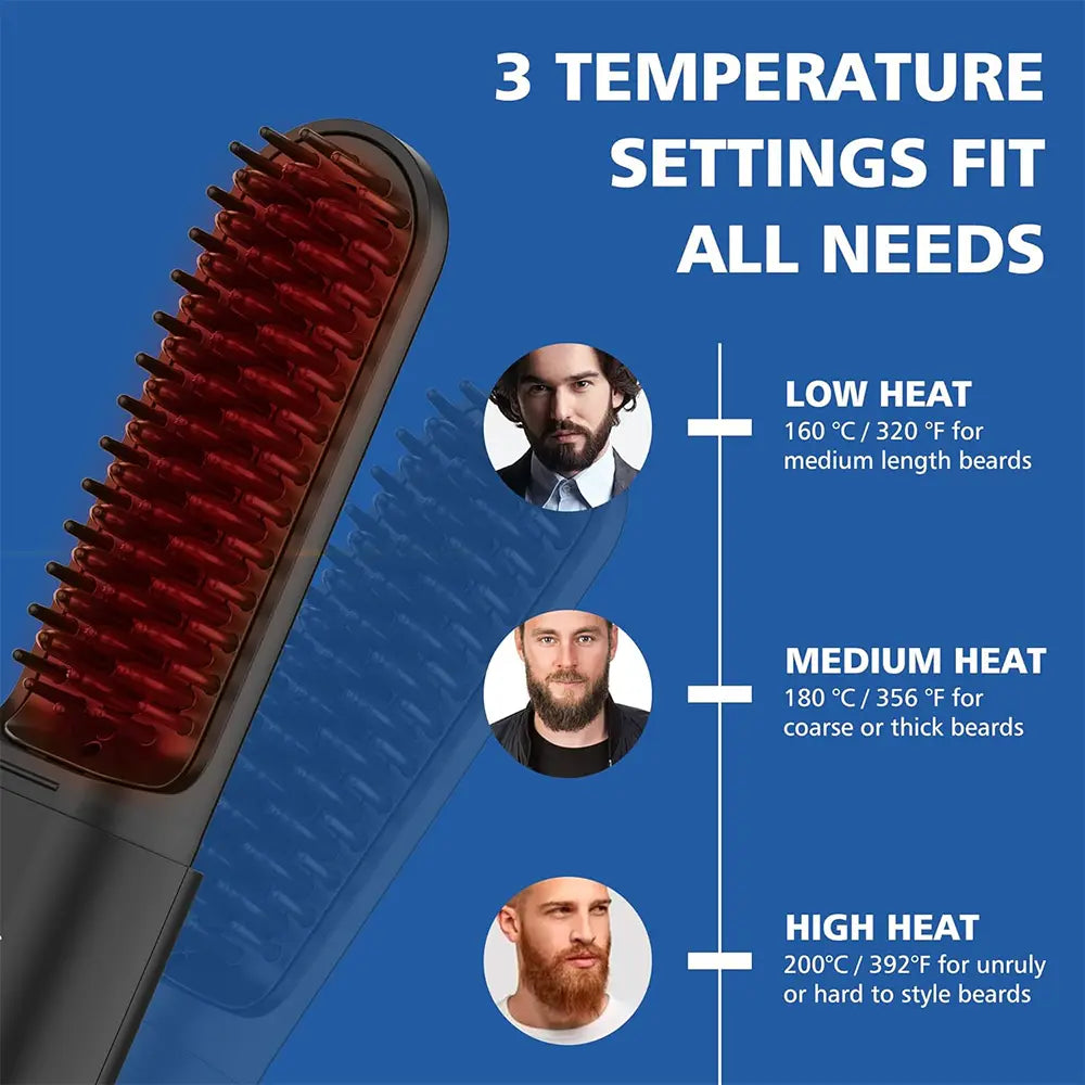 Portable Cordless Beard Straightener Brush For Men With Anti-Scald & Ionic Technology, 3 Temperature Setting