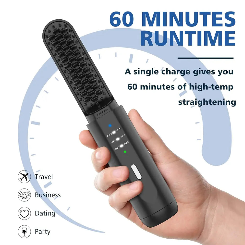 Portable Cordless Beard Straightener Brush For Men With Anti-Scald & Ionic Technology, 3 Temperature Setting