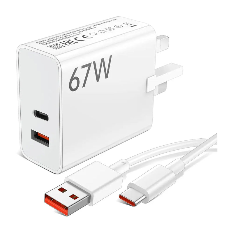 Power Fast Charging Adapter with USB-A to USB-C Compact Dual Port Universal Compatible 67W