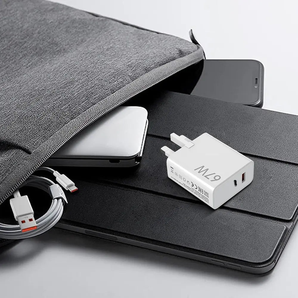 Power Fast Charging Adapter with USB-A to USB-C Compact Dual Port Universal Compatible 67W