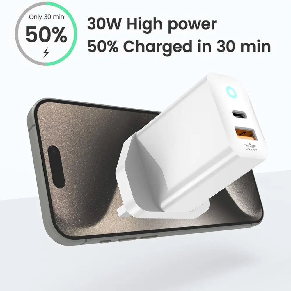 Brave 30W Dual Port Fast USB Charger Plug