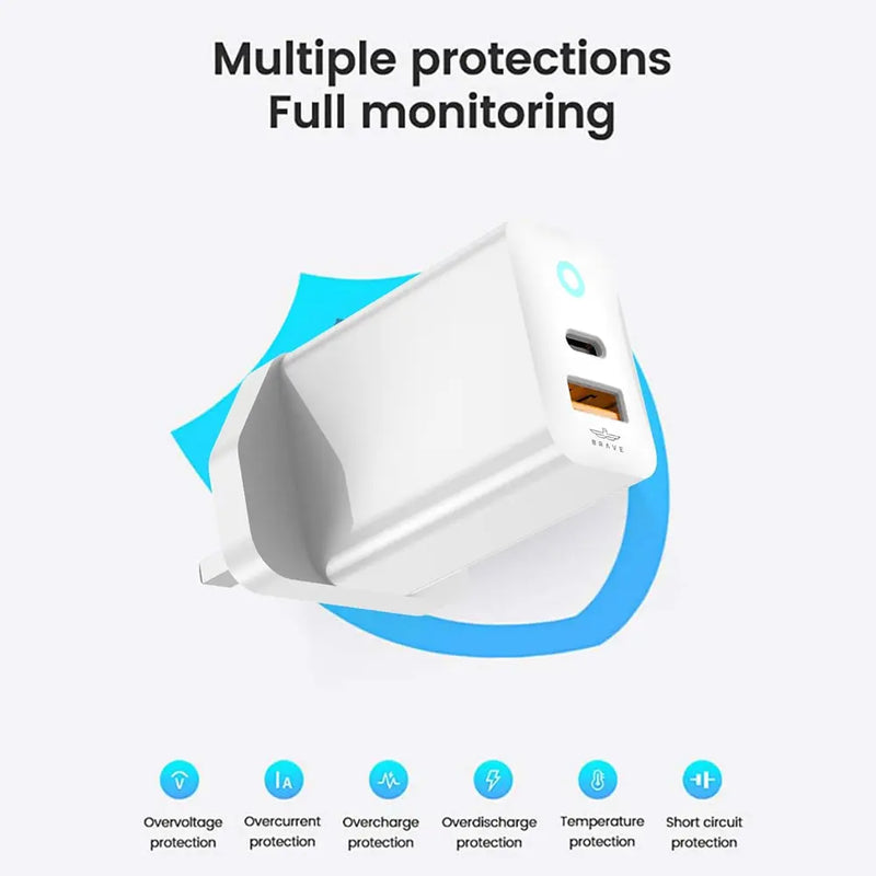 Brave 30W Dual Port Fast USB Charger Plug