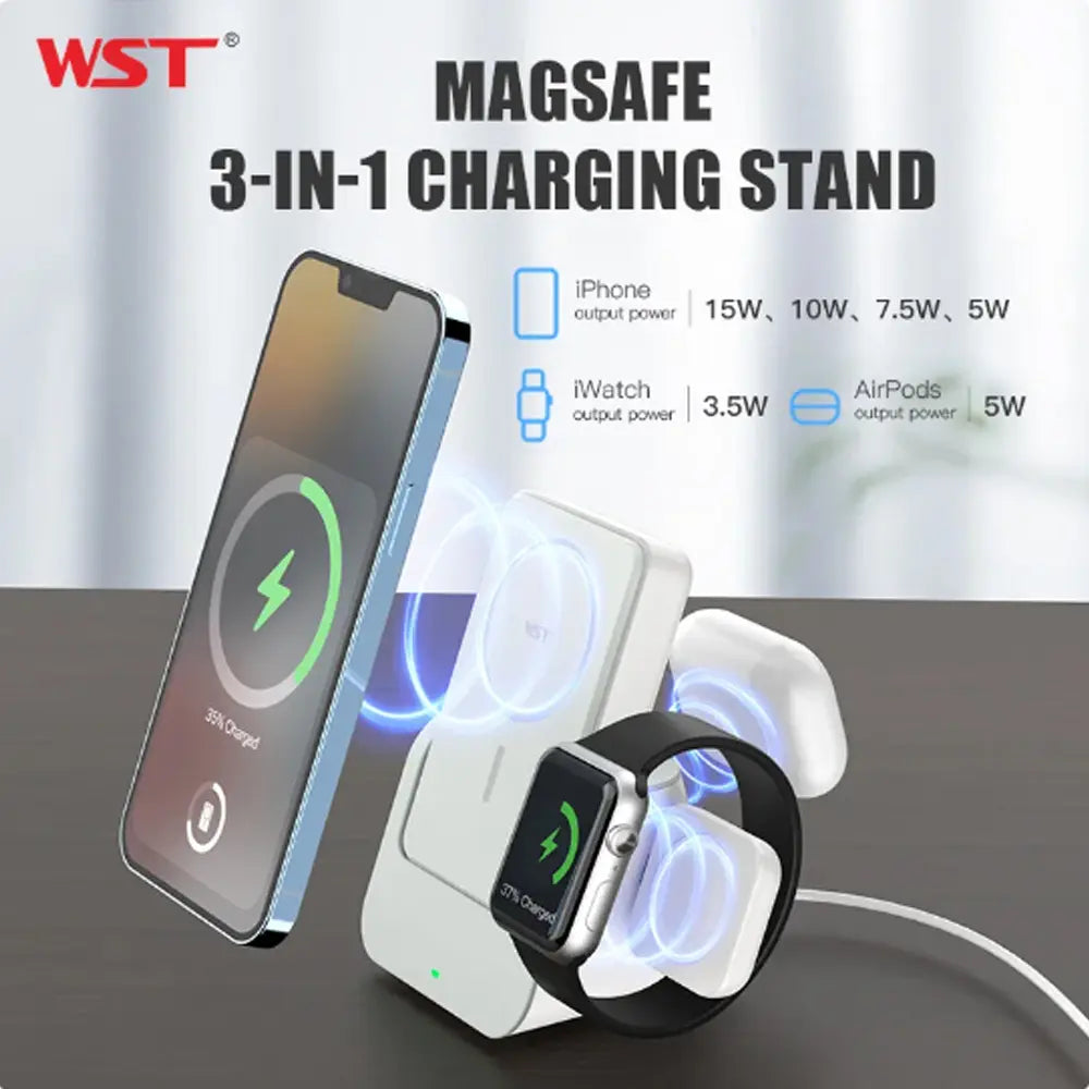 WST 3-in-1 MagSafe Wireless Power Bank 10000mAh 15W Type-C Rechargeable