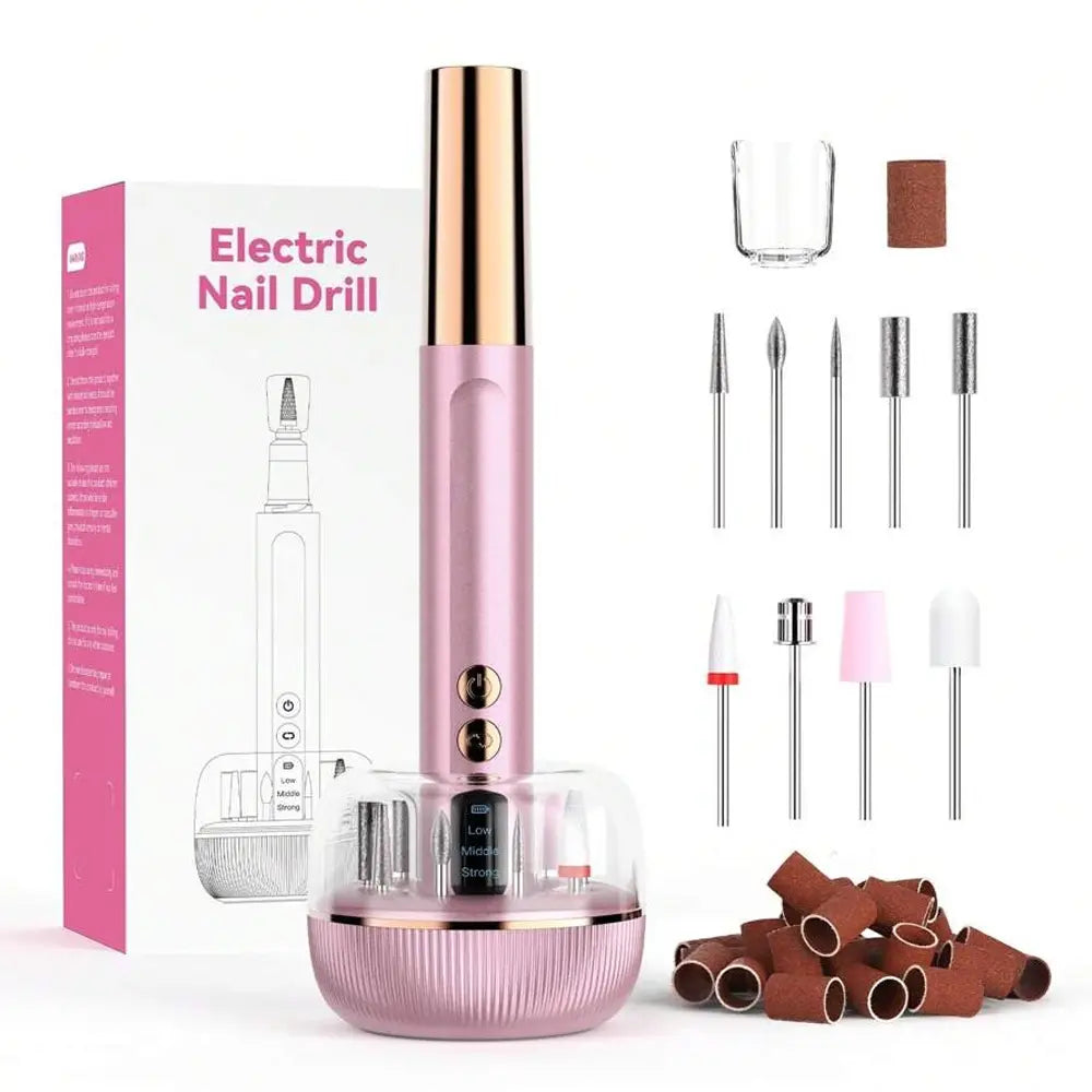 Portable Electric Nail Drill Machine with 9pcs Nail Drill Bits Type-C Rechargeable 2-5H Battery Life