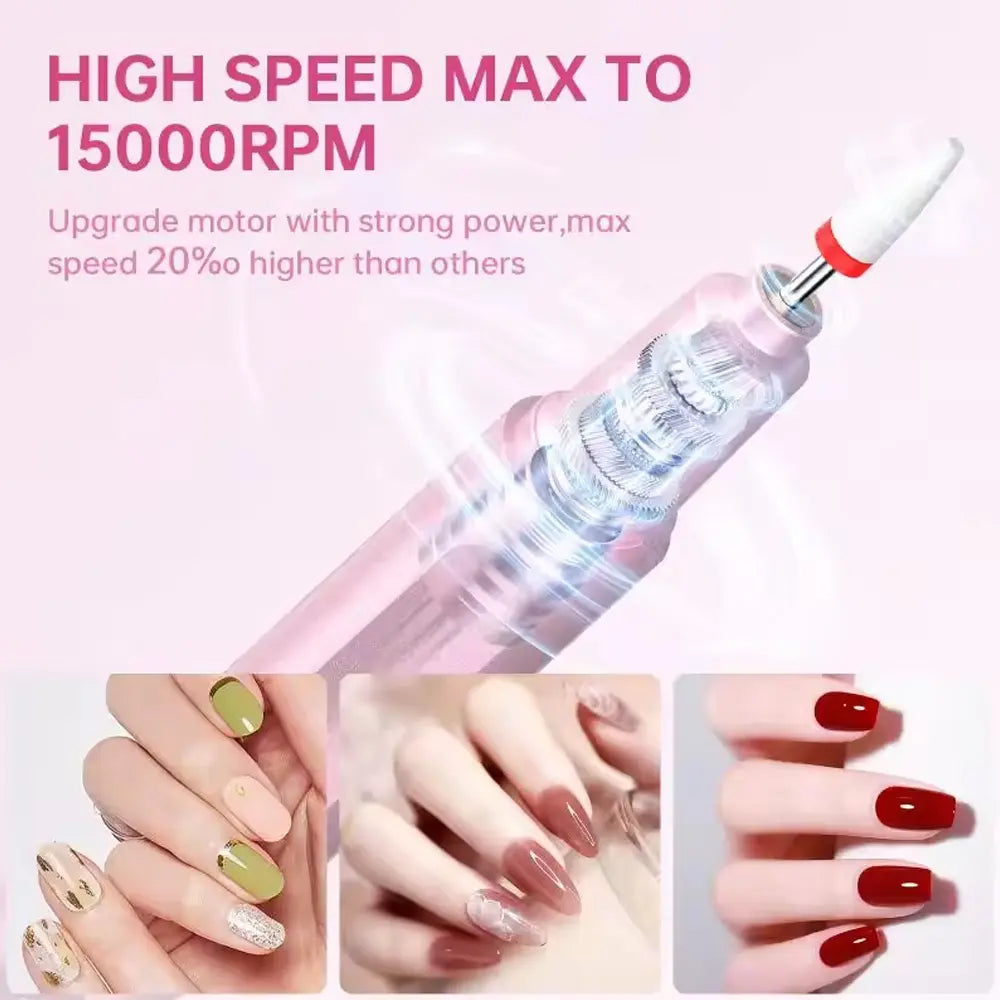 Portable Electric Nail Drill Machine with 9pcs Nail Drill Bits Type-C Rechargeable 2-5H Battery Life