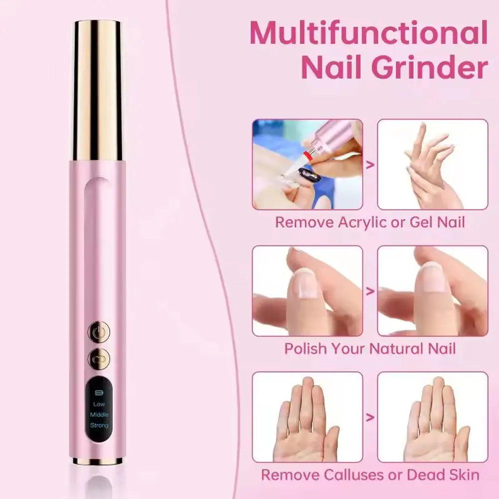 Portable Electric Nail Drill Machine with 9pcs Nail Drill Bits Type-C Rechargeable 2-5H Battery Life