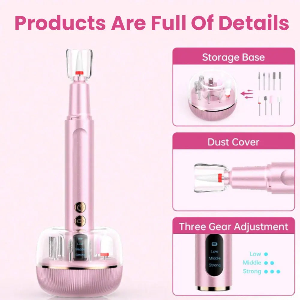 Portable Electric Nail Drill Machine with 9pcs Nail Drill Bits Type-C Rechargeable 2-5H Battery Life
