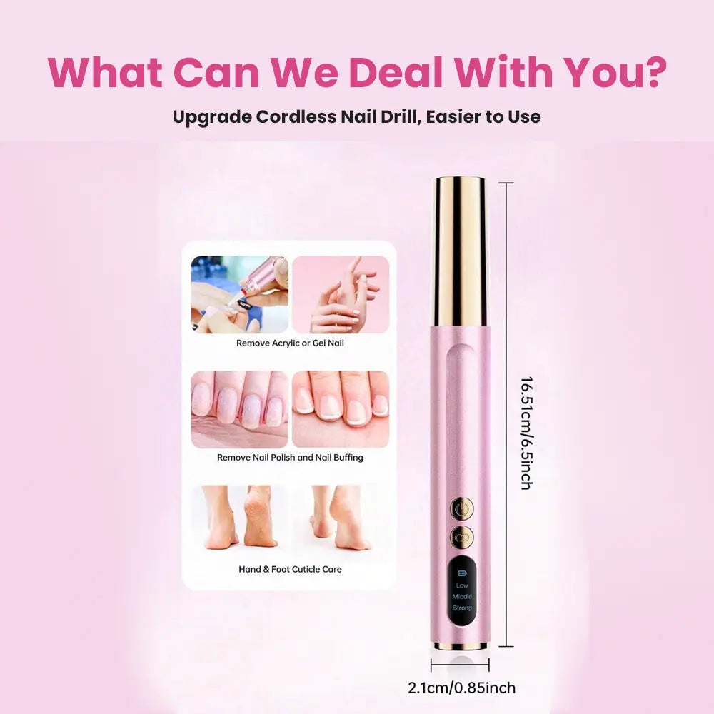 Portable Electric Nail Drill Machine with 9pcs Nail Drill Bits Type-C Rechargeable 2-5H Battery Life