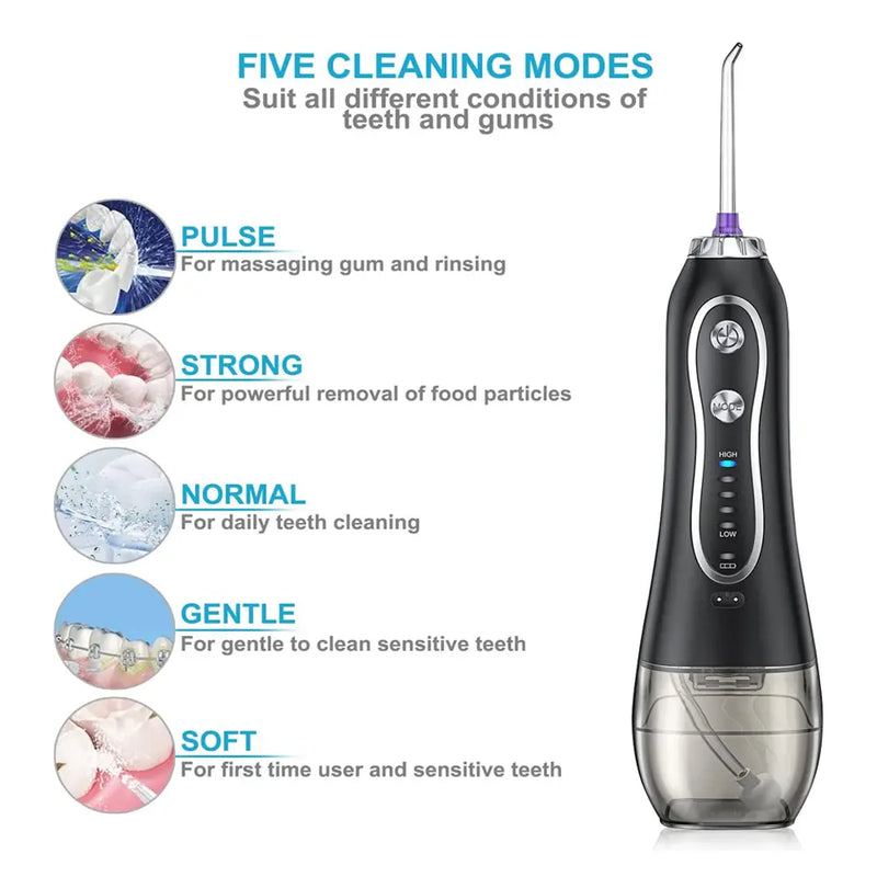 H2ofloss Portable Powerful Water Flosser Dental Oral Irrigator With 7 Replaceable Nozzle 300mL Water Tanks 2500mAh