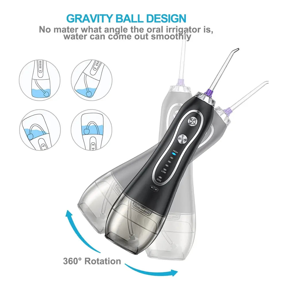 H2ofloss Portable Powerful Water Flosser Dental Oral Irrigator With 7 Replaceable Nozzle 300mL Water Tanks 2500mAh