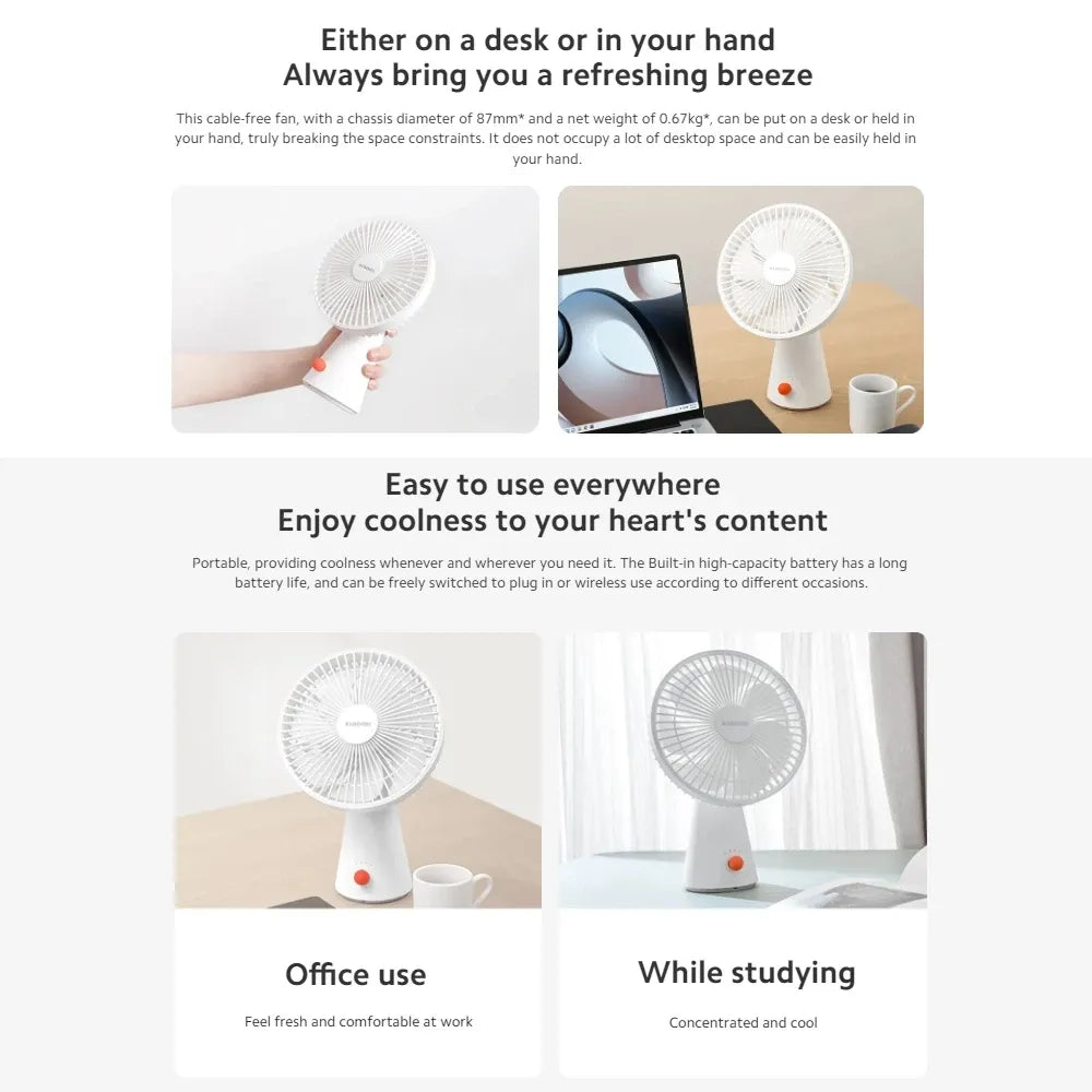 Xiaomi 2-in-1 Rechargeable Mini Fan 4000mAh 4 Wind Speeds Type-C Charging