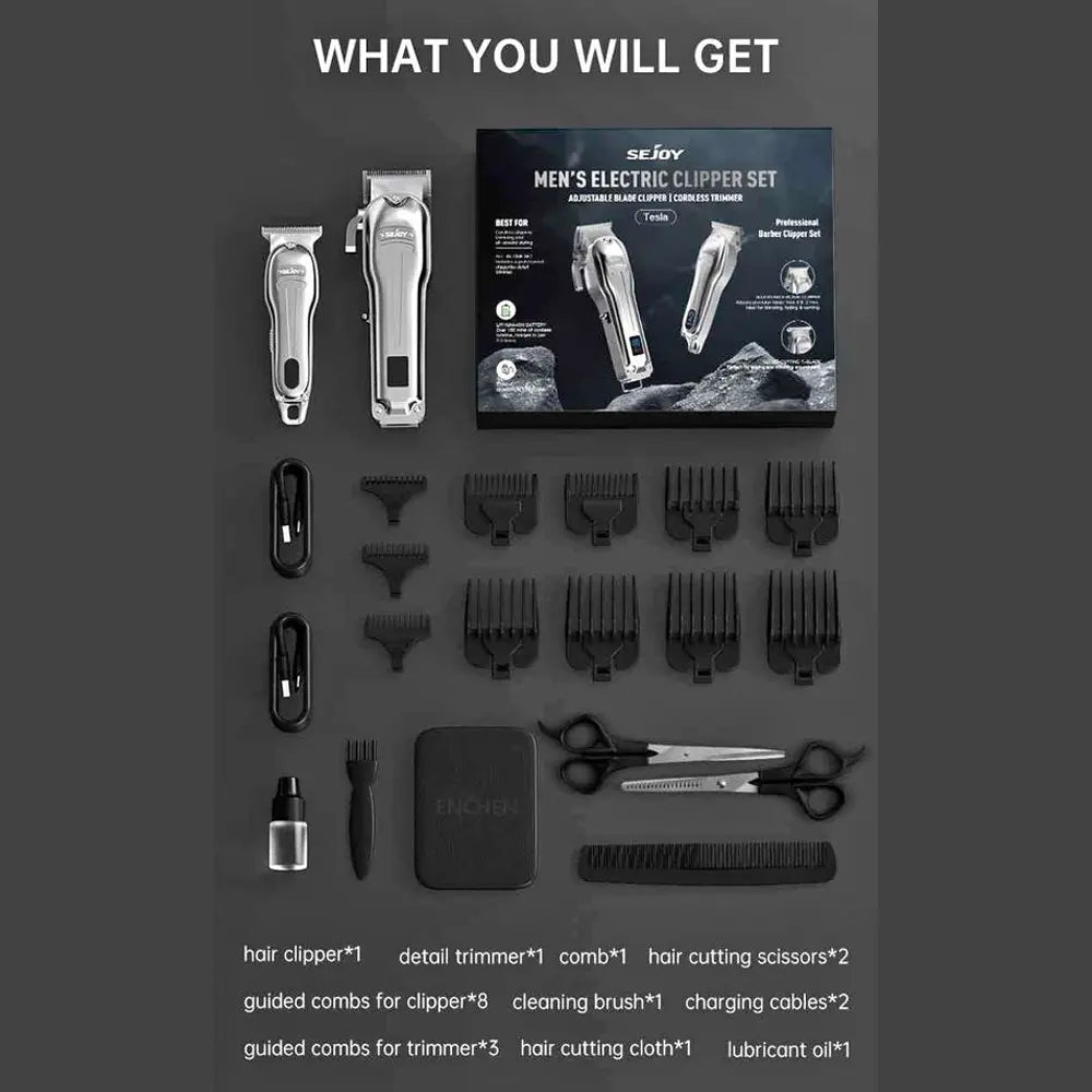 Sejoy Men’s Electric Clipper Set Type- C Rechargeable With 4 Length Combs Ceramic Sharp Angle Blade
