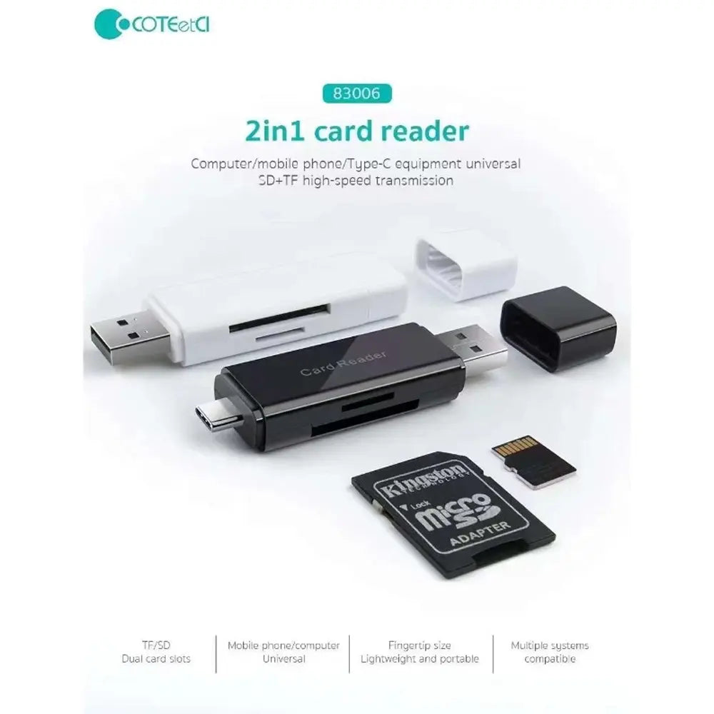 Coteetci 2 in 1 Card Reader USB + Type-C