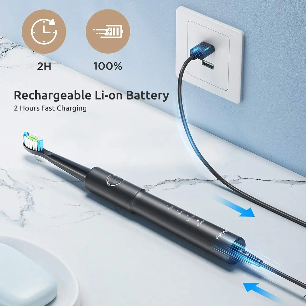 Fairywill E11 Electric Toothbrush with 8 Bursh Heads 5 Modes USB Rechargeable