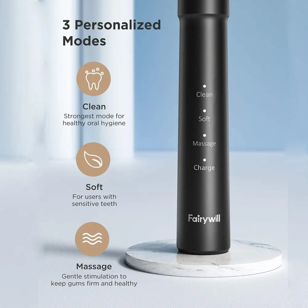 Fairywill E11 Electric Toothbrush with 8 Bursh Heads 5 Modes USB Rechargeable
