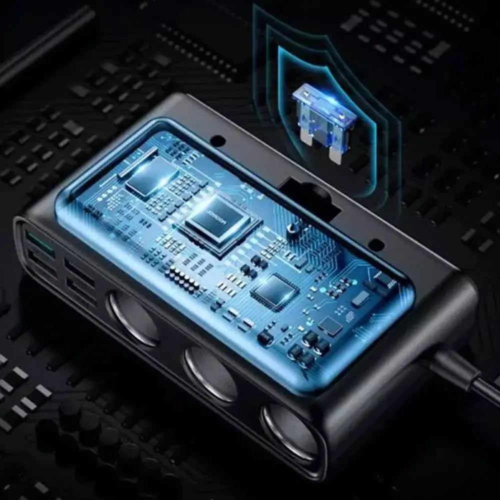 Joyroom JR-CL06 Multi-Port Car Cigarette Lighter with 3 Cigarette Lighter Ports, 5 USB Ports & 1 Type-C Port