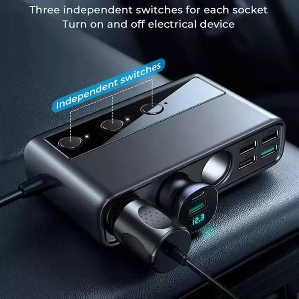 Joyroom JR-CL06 Multi-Port Car Cigarette Lighter with 3 Cigarette Lighter Ports, 5 USB Ports & 1 Type-C Port