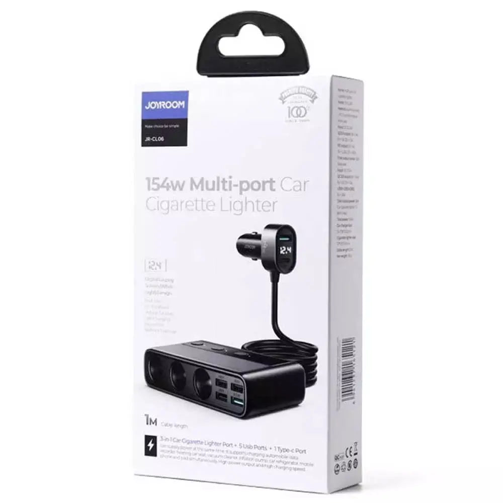 Joyroom JR-CL06 Multi-Port Car Cigarette Lighter with 3 Cigarette Lighter Ports, 5 USB Ports & 1 Type-C Port