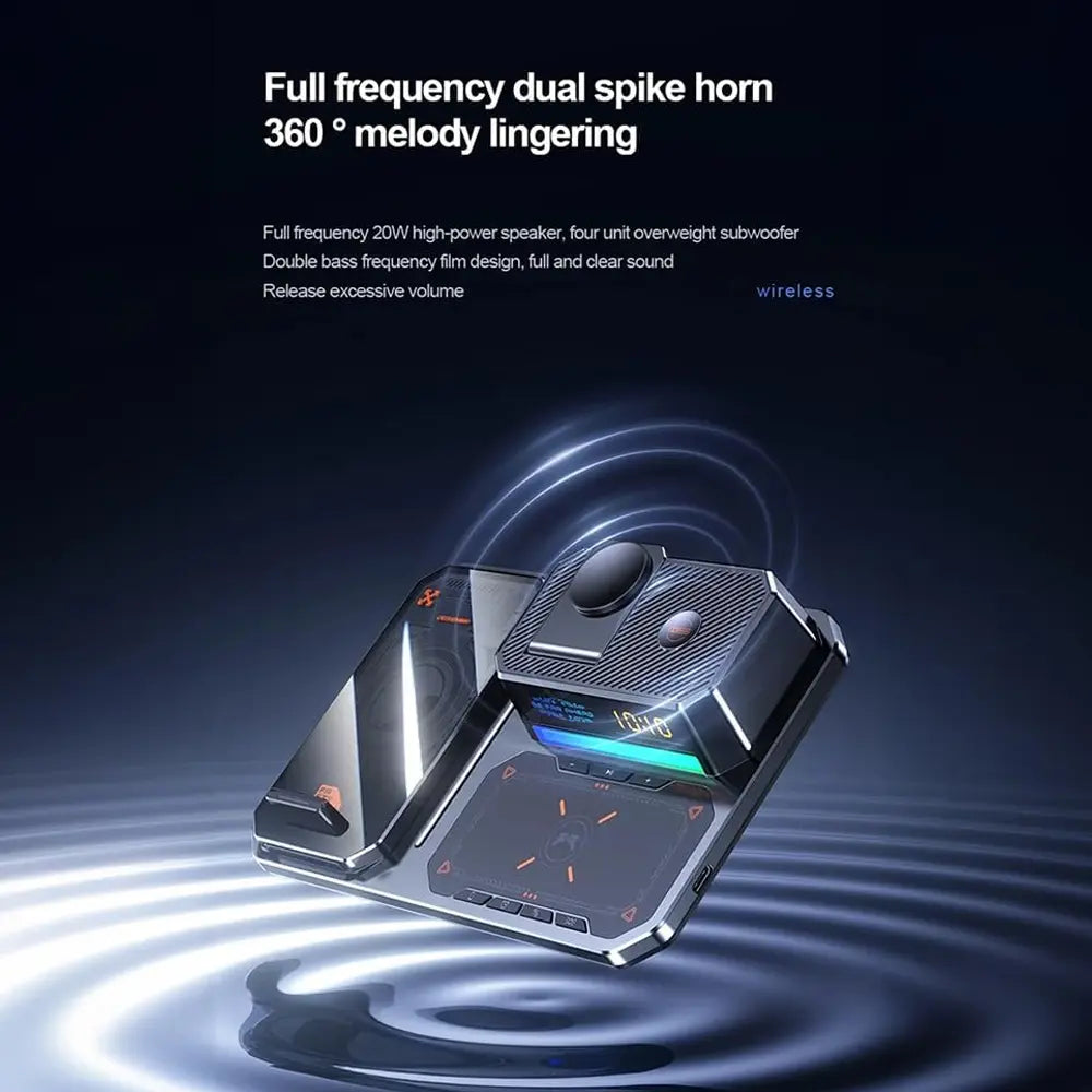 T50 6-in-1 Wireless Charging Station Bluetooth Speaker LED Clock Triple Device Support