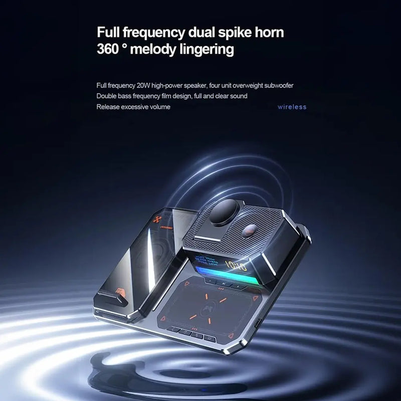 T50 6-in-1 Wireless Charging Station Bluetooth Speaker LED Clock Triple Device Support