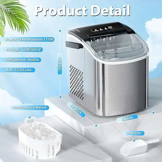 Mini Electric Portable Ice Maker 1.3L Capacity 220W