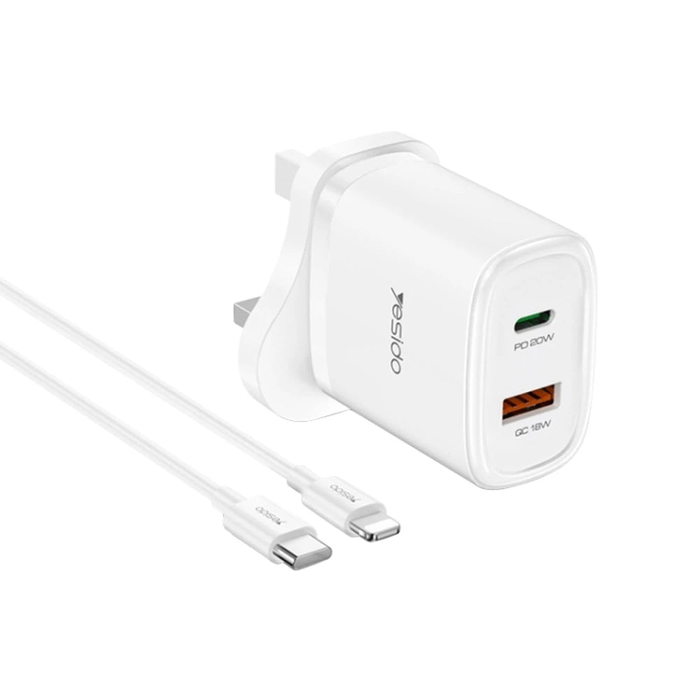 Yesido Dual Ports Travel Charger with USB-C to Lightning Cable