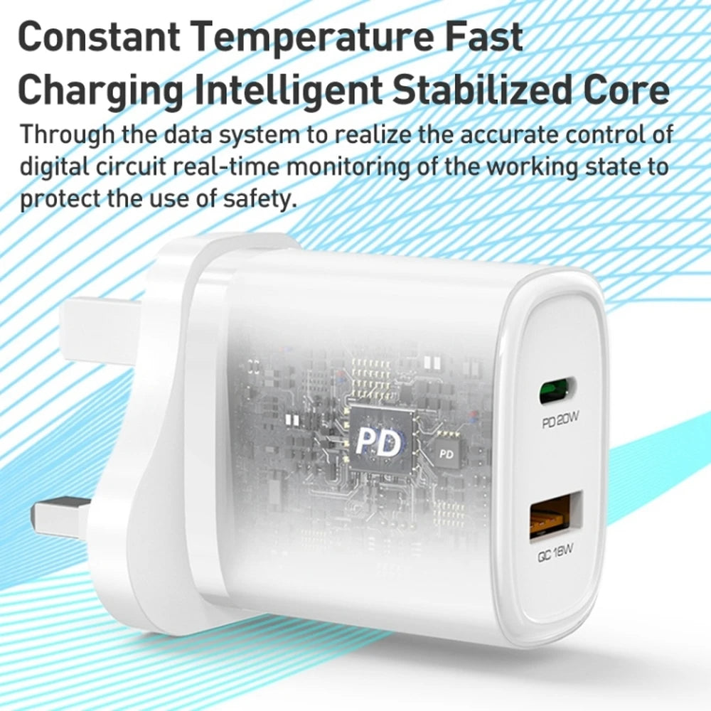 Yesido Dual Ports Travel Charger with USB-C to Lightning Cable