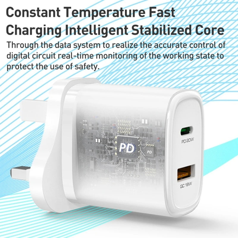 Yesido Dual Ports Travel Charger with USB-C to Lightning Cable
