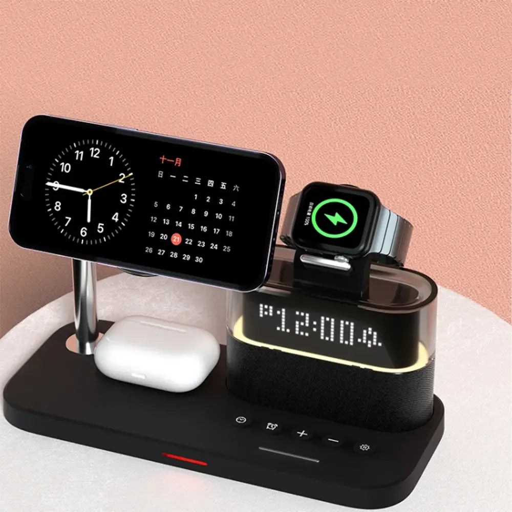 C09 5-in-1 Multifunctional Wireless Charging Station with Clock 15W