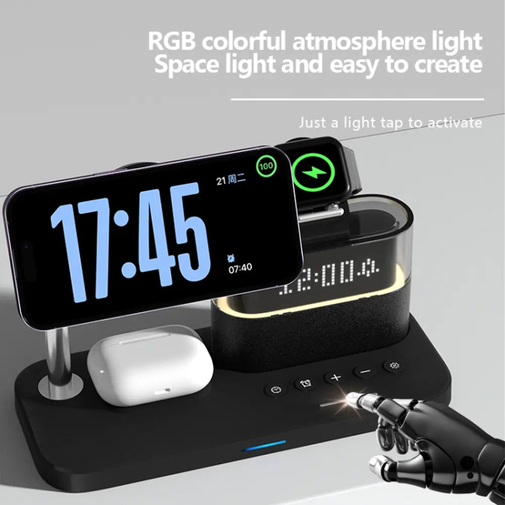 C09 5-in-1 Multifunctional Wireless Charging Station with Clock 15W