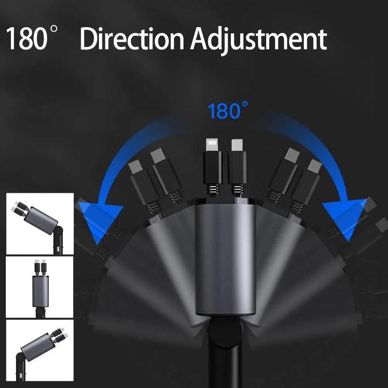 4 in 1 Super-Fast Retractable Car Charger with Digital Display USB/Type-C Port 120W