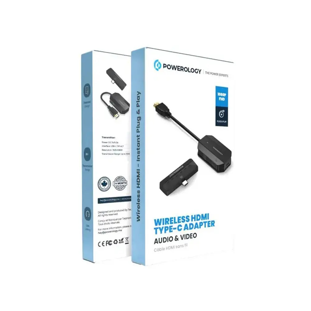 Powerology Wireless HDMI Type-C Adapter Audio & Video-Black