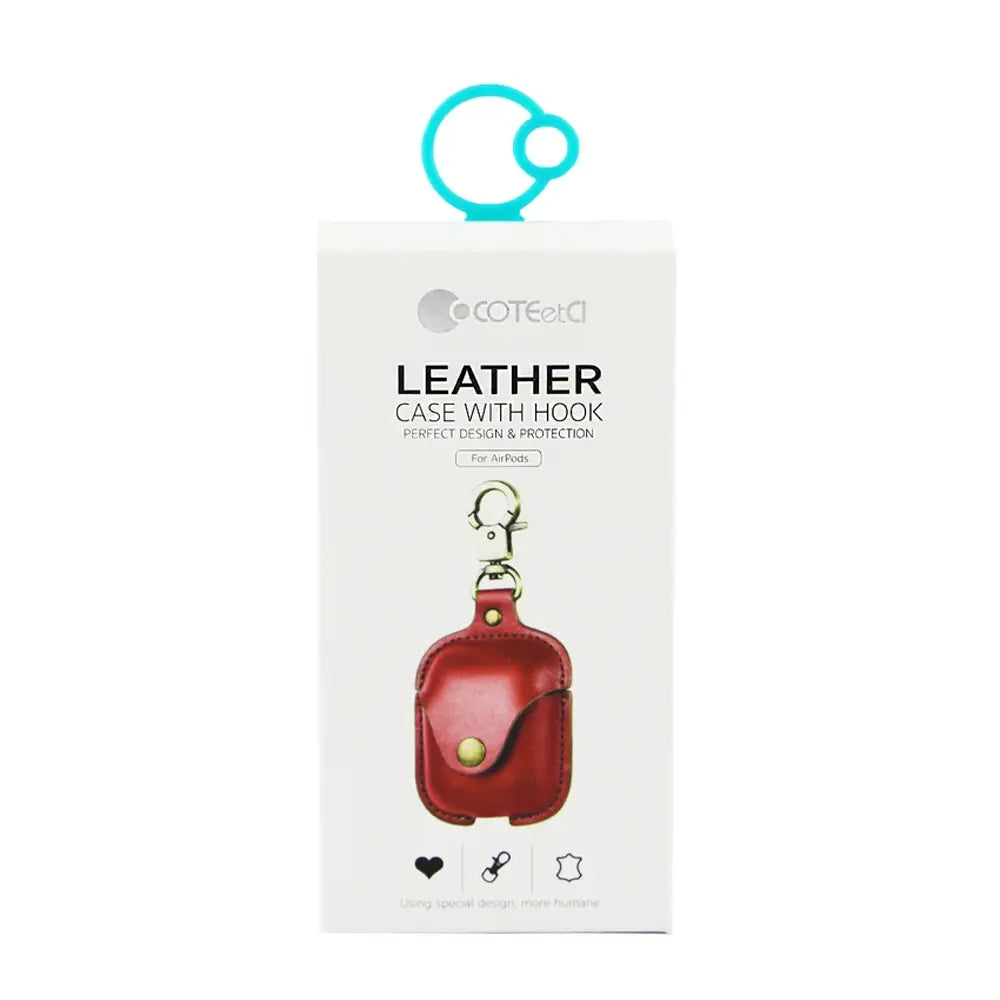 Coteetci Leather Case With Hook for AirPods
