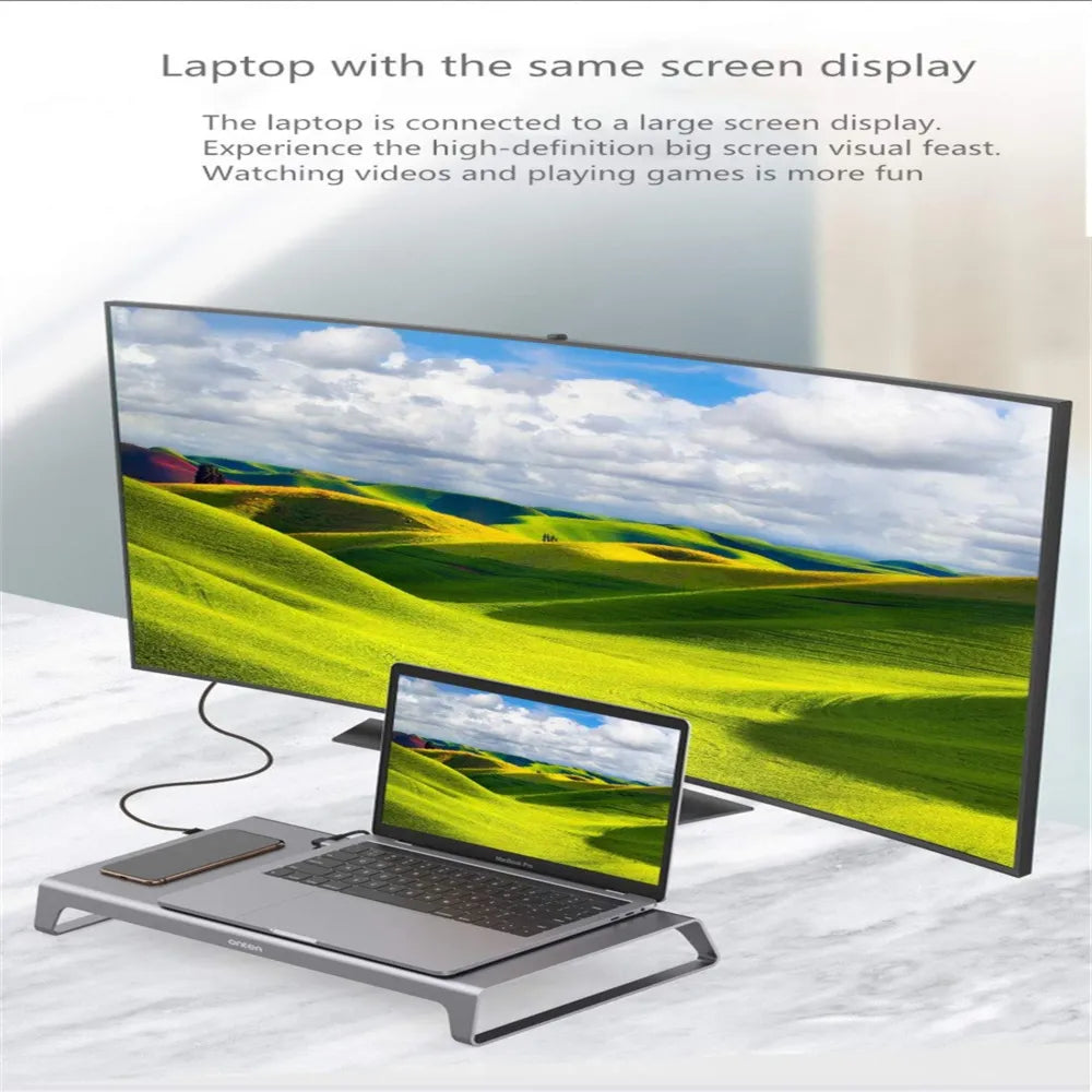 Onten Multifunctional Laptop Docking Station With Duals USB-C Port & Wireless Charging & 4K HDMI&VGA Output
