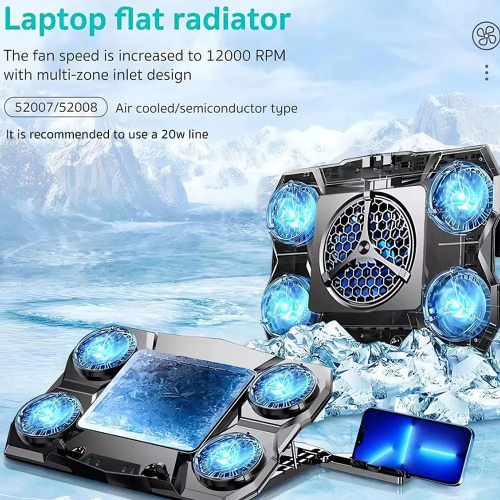 Coteetci Laptop Gaming Cooler Semiconductor Pad With RGB Lighting & Phone Holder