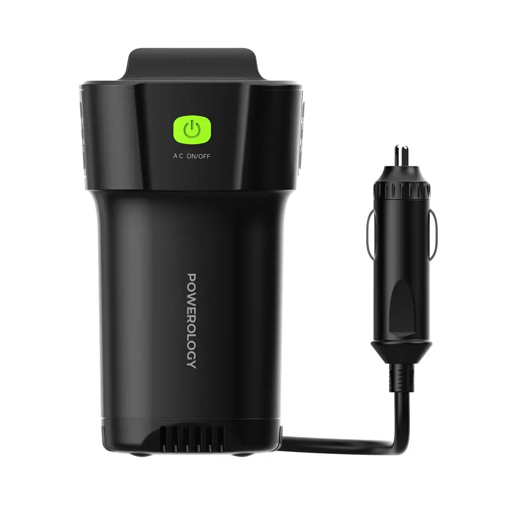Powerology Cup Holder Power Inverter 150W 12V USB-A Rechargeable