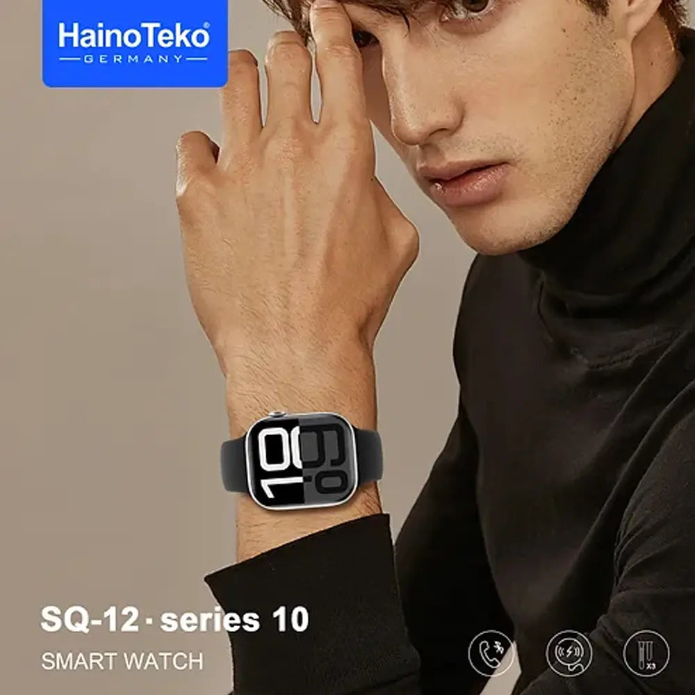 Haino Teko Smart watch SQ-12 Series 10 with 3 Pairs Strap- Jet Black