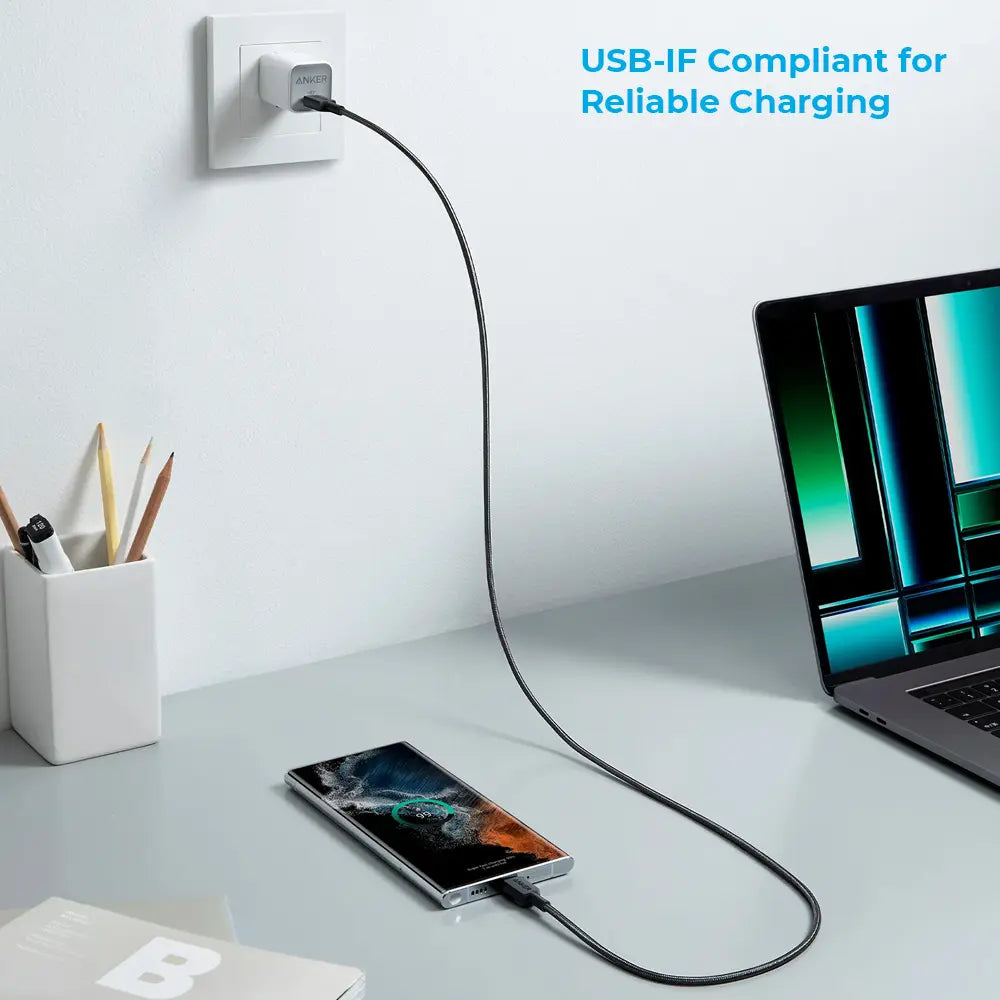 Anker 322 USB-C to USB-C Cable Braided 6ft- Black