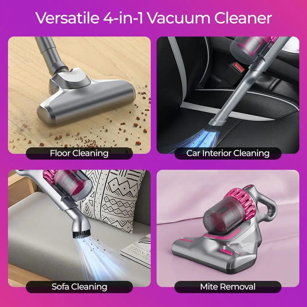 4 in 1 Wireless Mite Removal Vacuum Cleaner 10,000Pa Suction HEPA Filter Rechargeable Battery