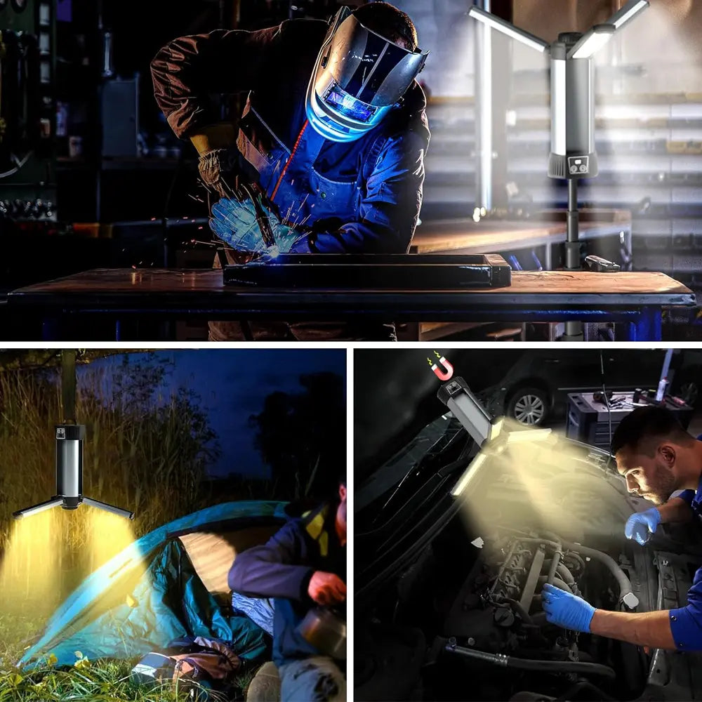 Super Bright Work Light with Stand P50 3-LED Head Type-C Rechargeable