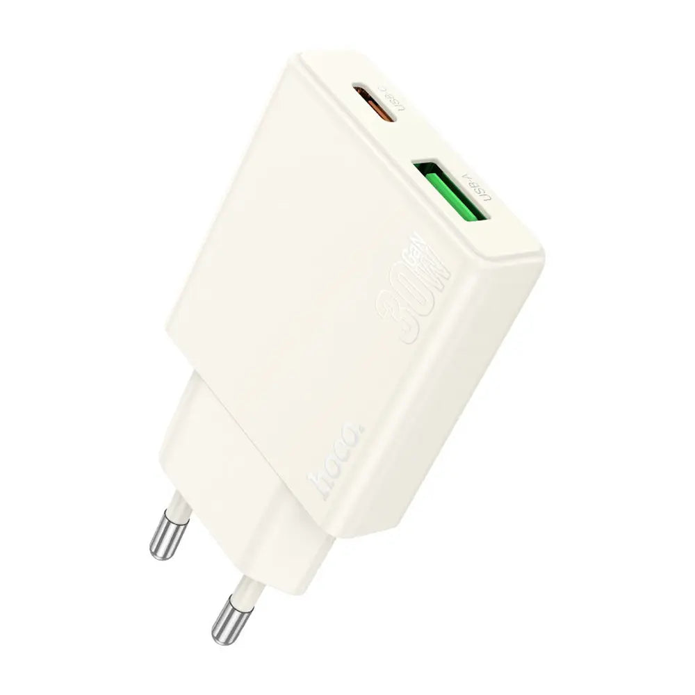 Hoco N45 Dual Port Wall Charger with C- Lightning Cable -Moonlight white