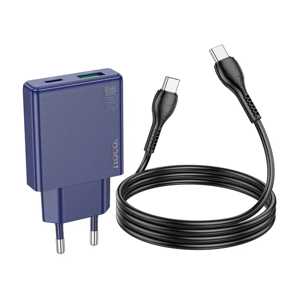 Hoco N45 Dual Port Wall Charger with Usb-c Cable - Titanium blue