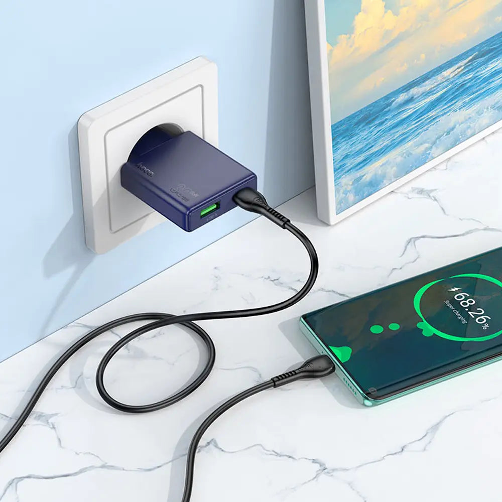 Hoco N45 Dual Port Wall Charger with Usb-c Cable - Titanium blue