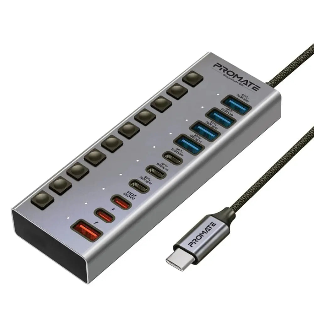 Promate 10-in-1 High Speed Multi-Port 5Gbps Data & Charging Hub-20W