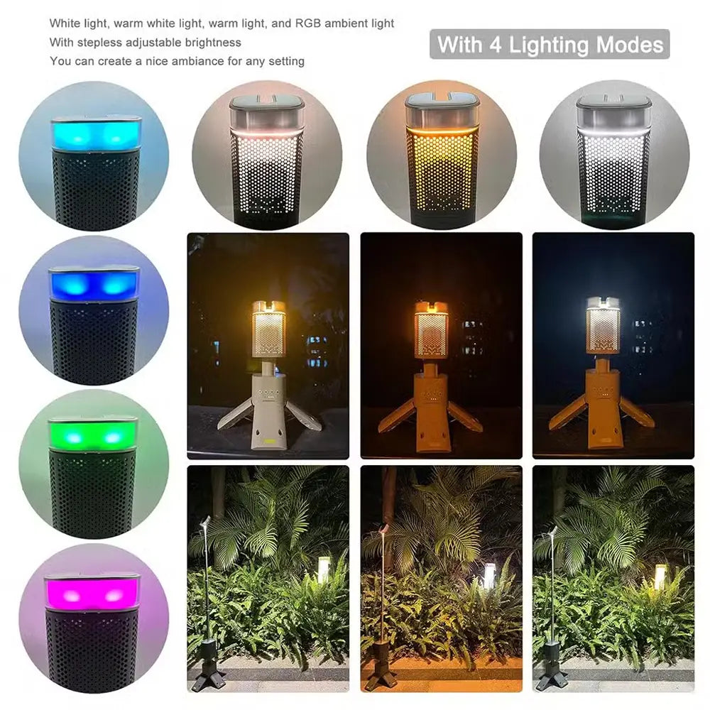 Outdoor Camping Bluetooth Speaker Light with Tripod Stand-Armour with 1400mAh Battery - Yellow