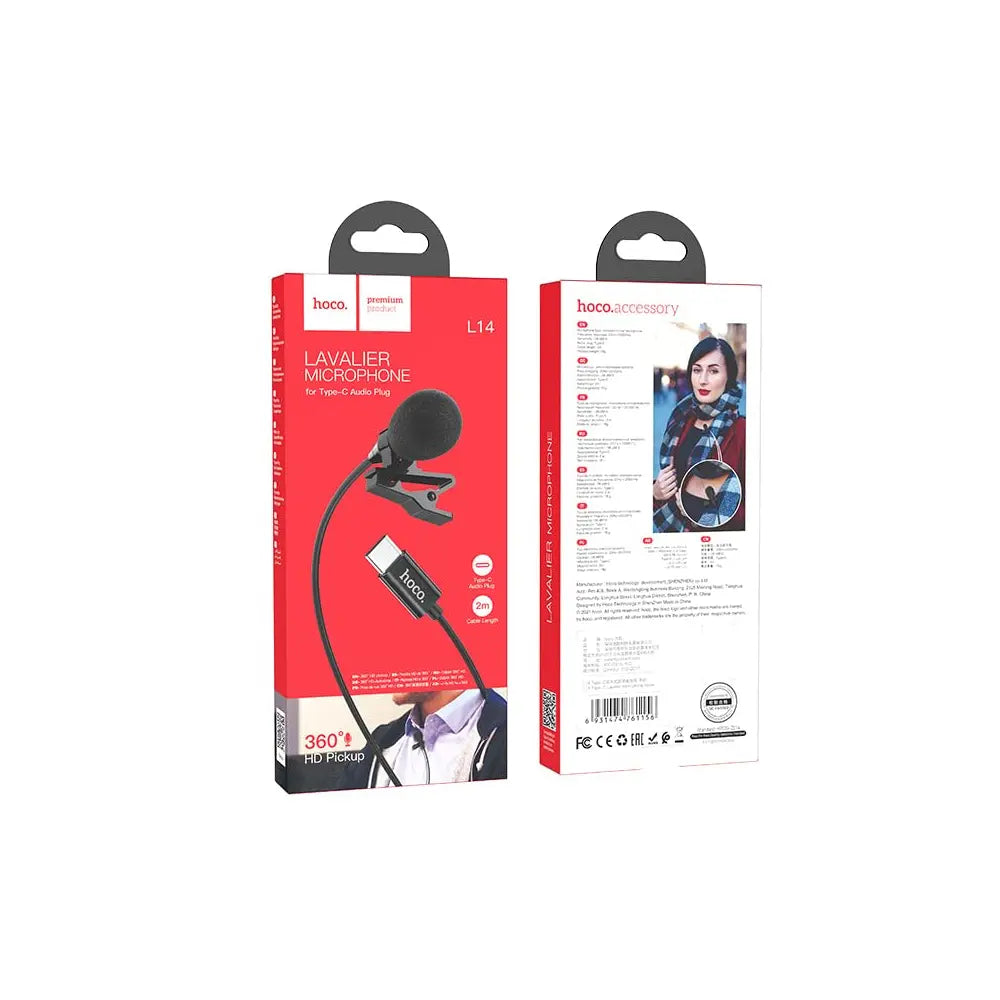 Hoco L14 Lavalier Microphone for Type-C Audio Plug-2m