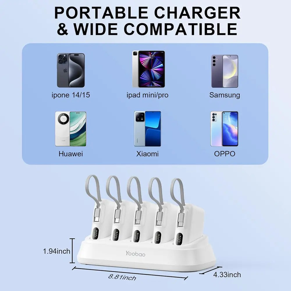 Yoobao 5-in-1 Charger Station With Smart LED Indicators 50000mAh 20W Compatible With USB-C & Standard USB