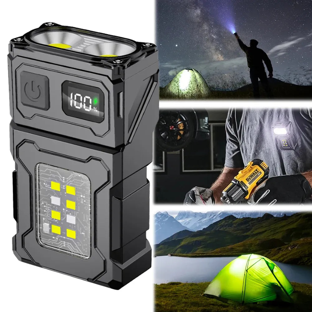 Mini Multi-Function Flashlight 180° Rotatable Head 1200mAh Type-C Rechargeable
