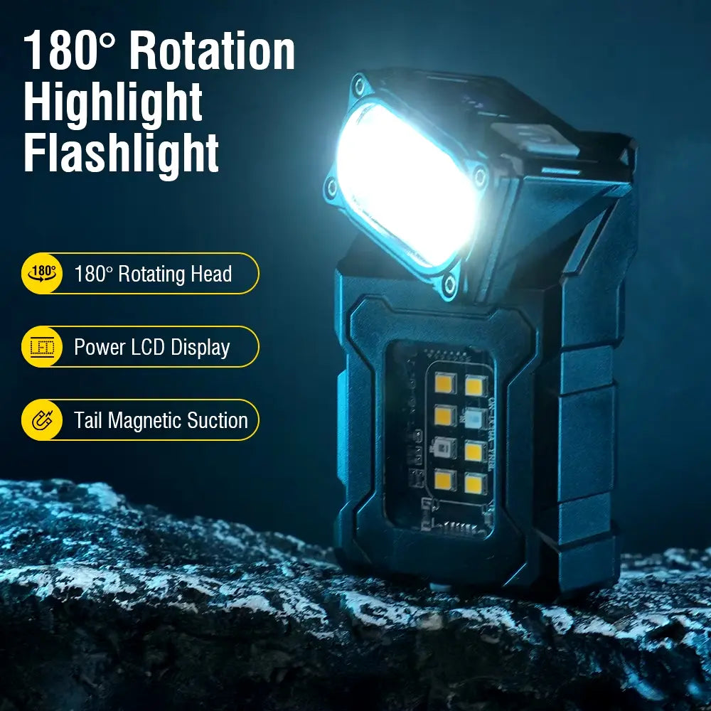 Mini Multi-Function Flashlight 180° Rotatable Head 1200mAh Type-C Rechargeable