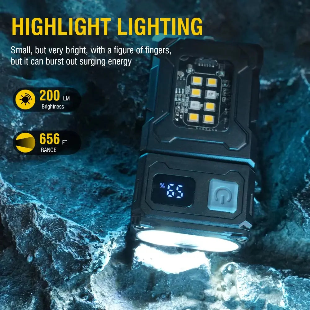 Mini Multi-Function Flashlight 180° Rotatable Head 1200mAh Type-C Rechargeable